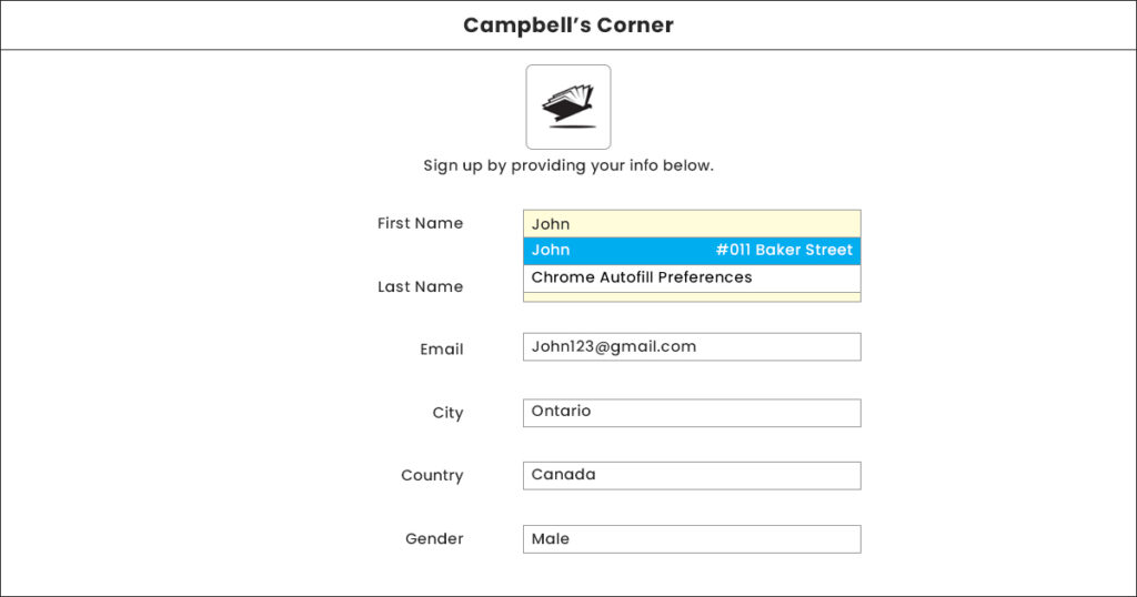 Screenshot of lead form asking for: First Name, Last Name, Email, City, Country and Gender. 